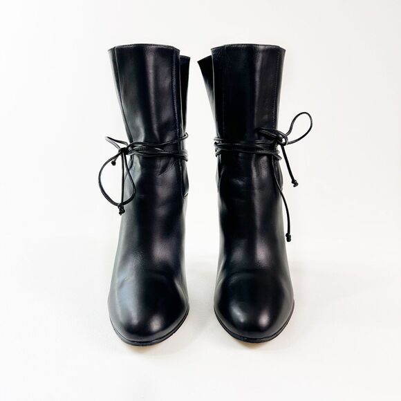 GUCCI Indya Pleated Bow Tie GG Boots Size 38 US 8 Black Leather Ankle Tie Strap - Picture 7 of 15